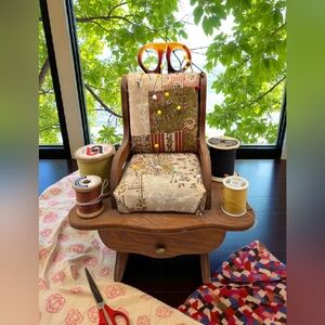 MCM Vintage Wood Rocker Sewing Caddy Pincushion Drawer Accessories